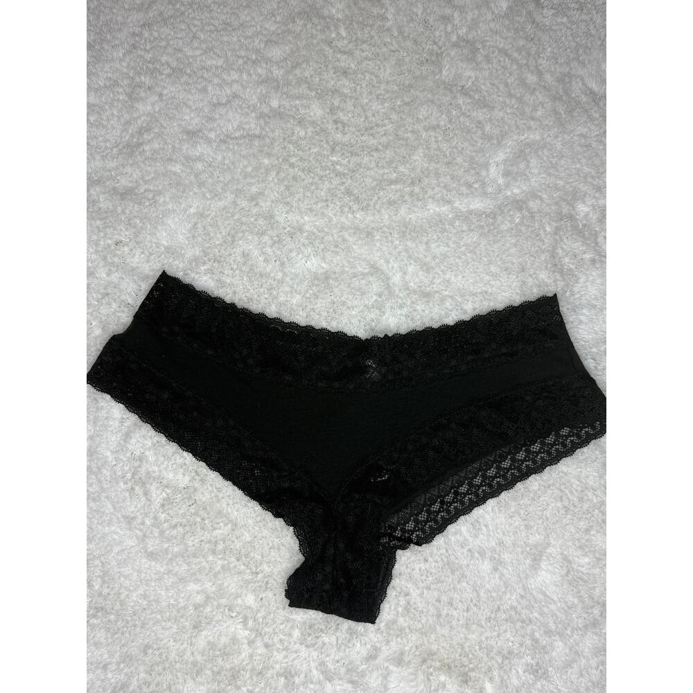 Victoria’s Secret Cotton Lingerie Black Lace Cheeky Panty S NWT